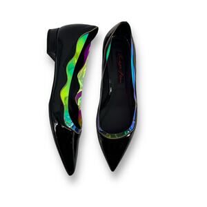 Kendall Miles Patent Leather Iridescent Trim Pointed Toe Pumps Heels Sz38.5 8.5